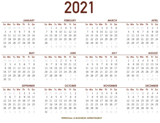 Kalender 2021- Personal & Business Improvement